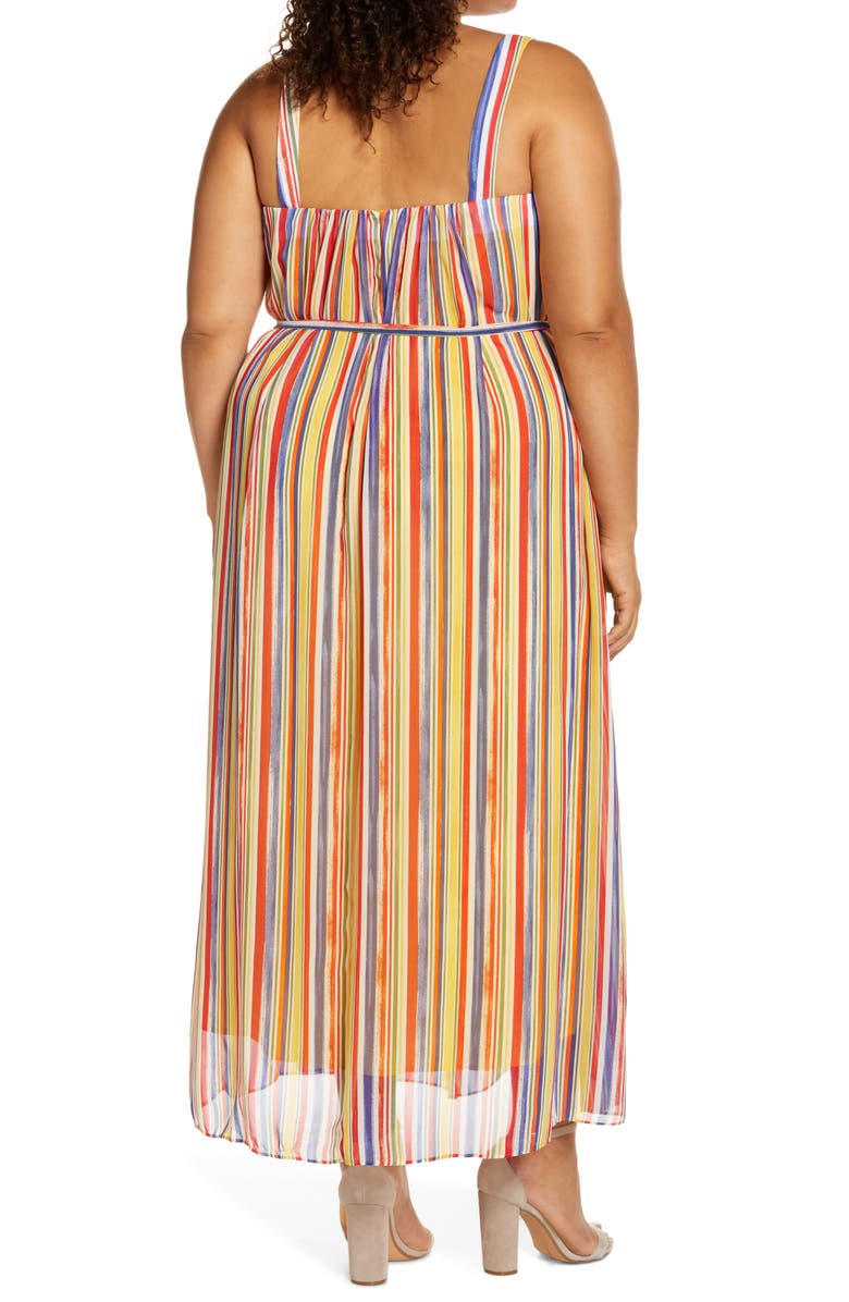Maggy London Rainbow Stripe Crepe Maxi Dress, Alternate, color, 