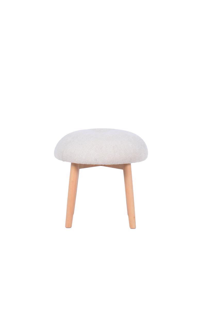 Storied Home Tufted Fabric Upholstered Stool with Beech Wood Legs, Main, color, Cream