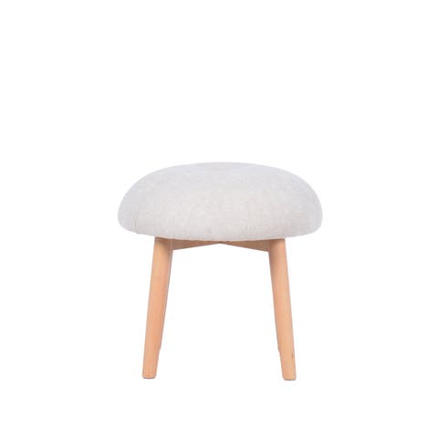 Tufted Fabric Upholstered Stool with Beech Wood Legs