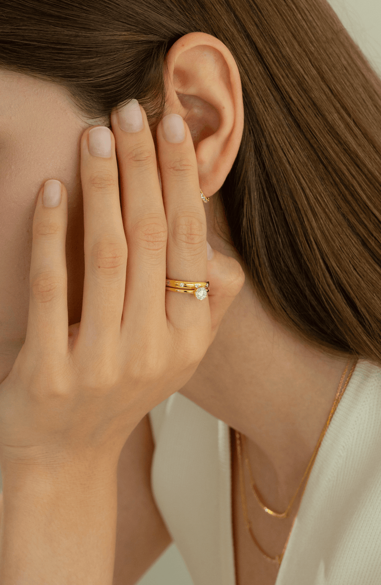 Bearfruit Jewelry 18k Gold Plated Sterling Silver Everyday Shine Ring Set Holiday Gift Guide, Alternate, color, Silver