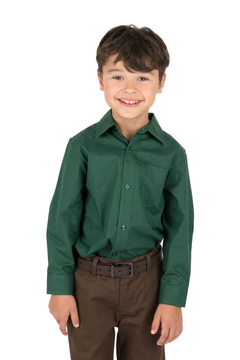 Boys Long Sleeve Dress Shirt, Alternate, color, GREEN