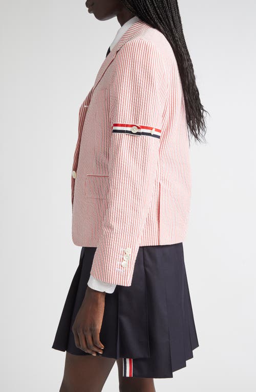 Thom Browne High Break Stripe Cotton Seersucker Blazer In Pink