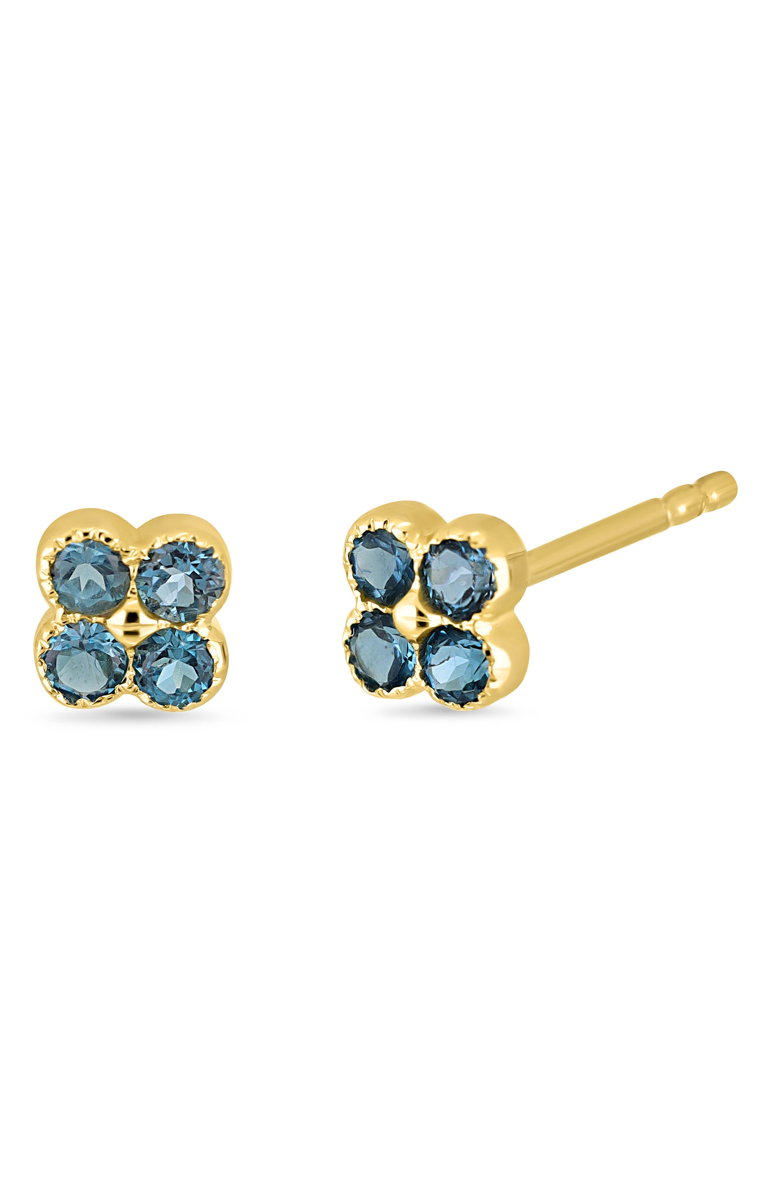 18K Yellow Gold London Blue Topaz Stud Earrings