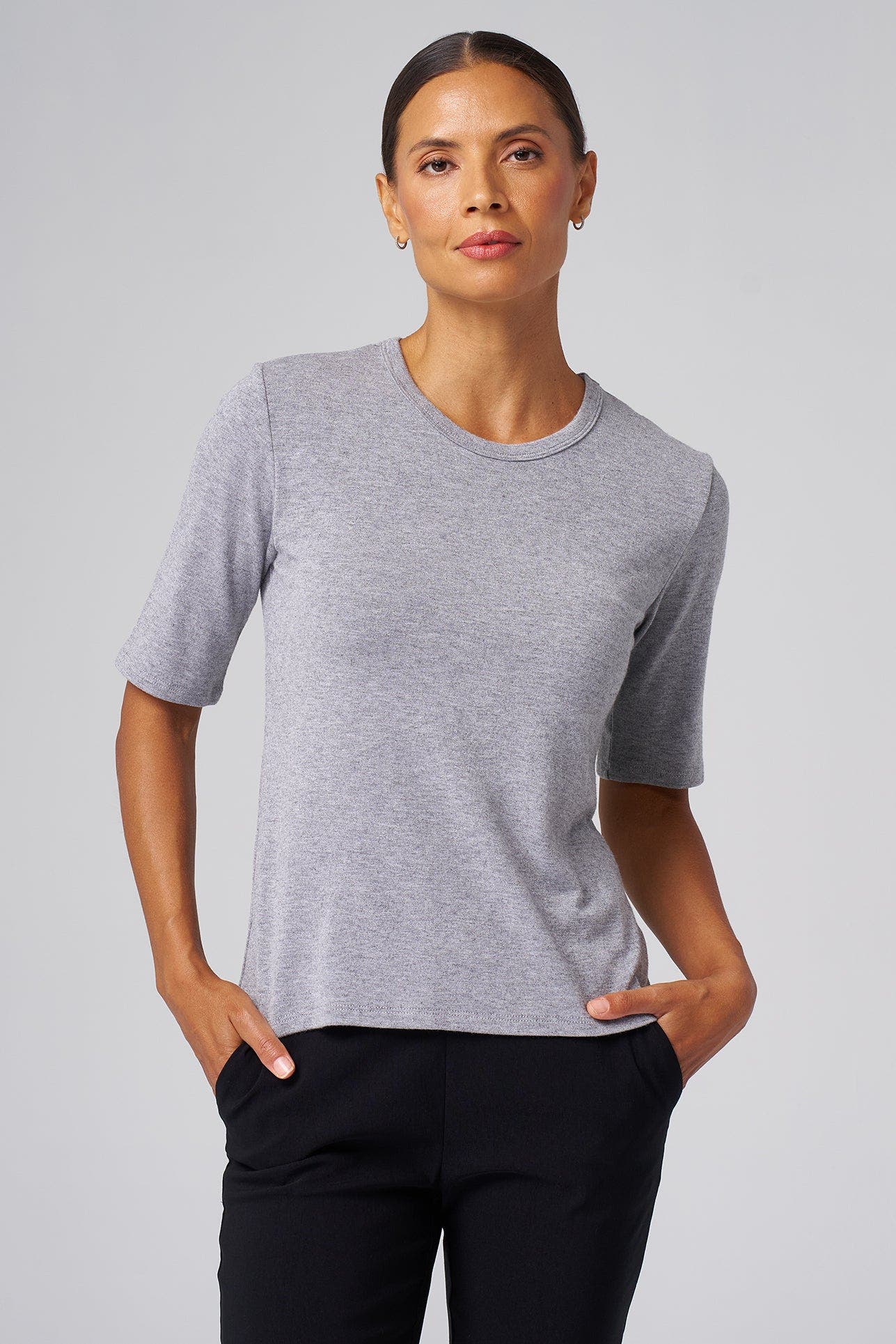 Structured Knit Elbow Sleeve Tee - image 3