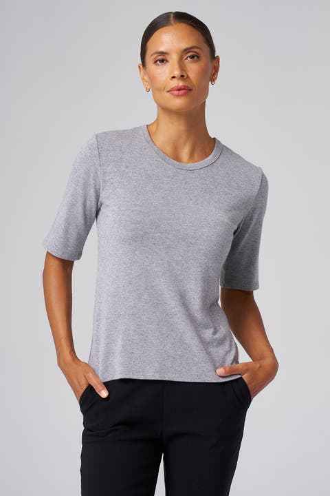 Structured Knit Elbow Sleeve Tee