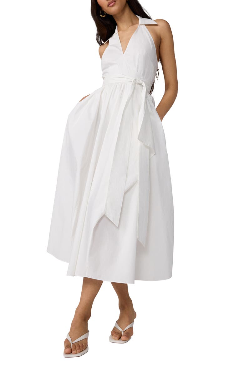 Nova Faux Wrap Cotton Poplin Wrap Sundress, Alternate, color, WHITE