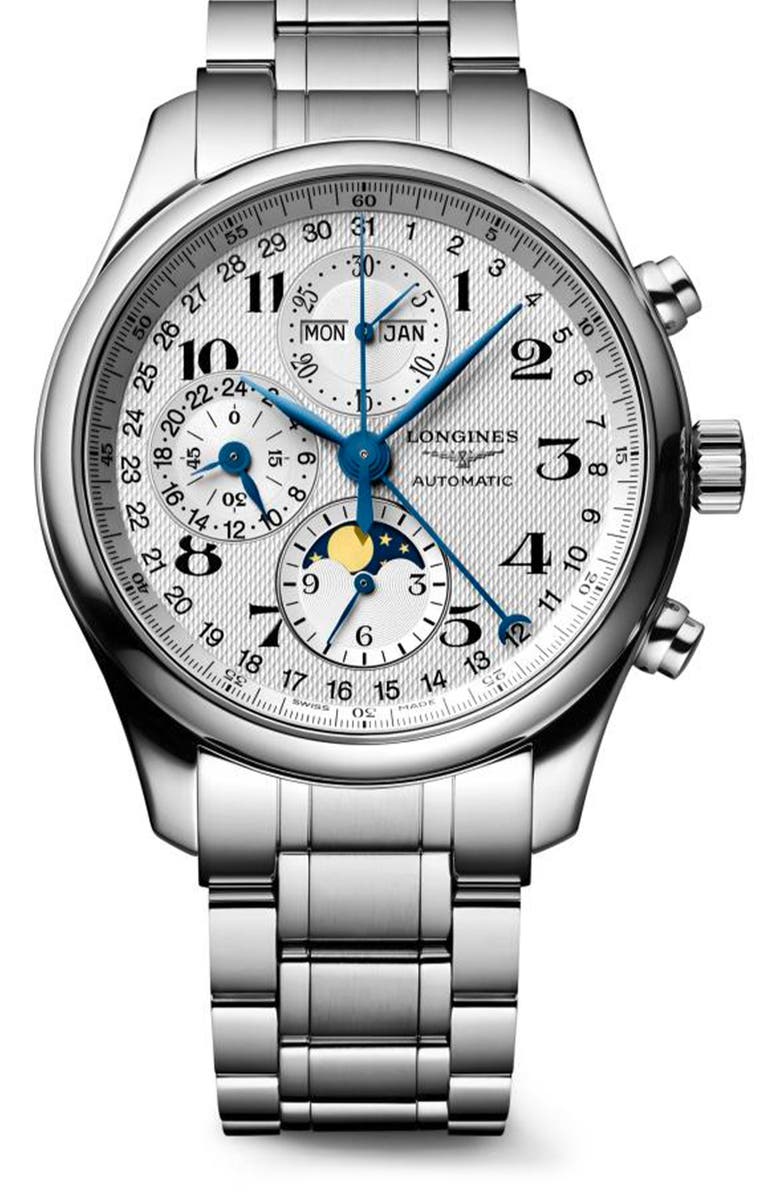 Longines Master Collection Chronograph Bracelet Watch, 42mm, Main, color, Silver