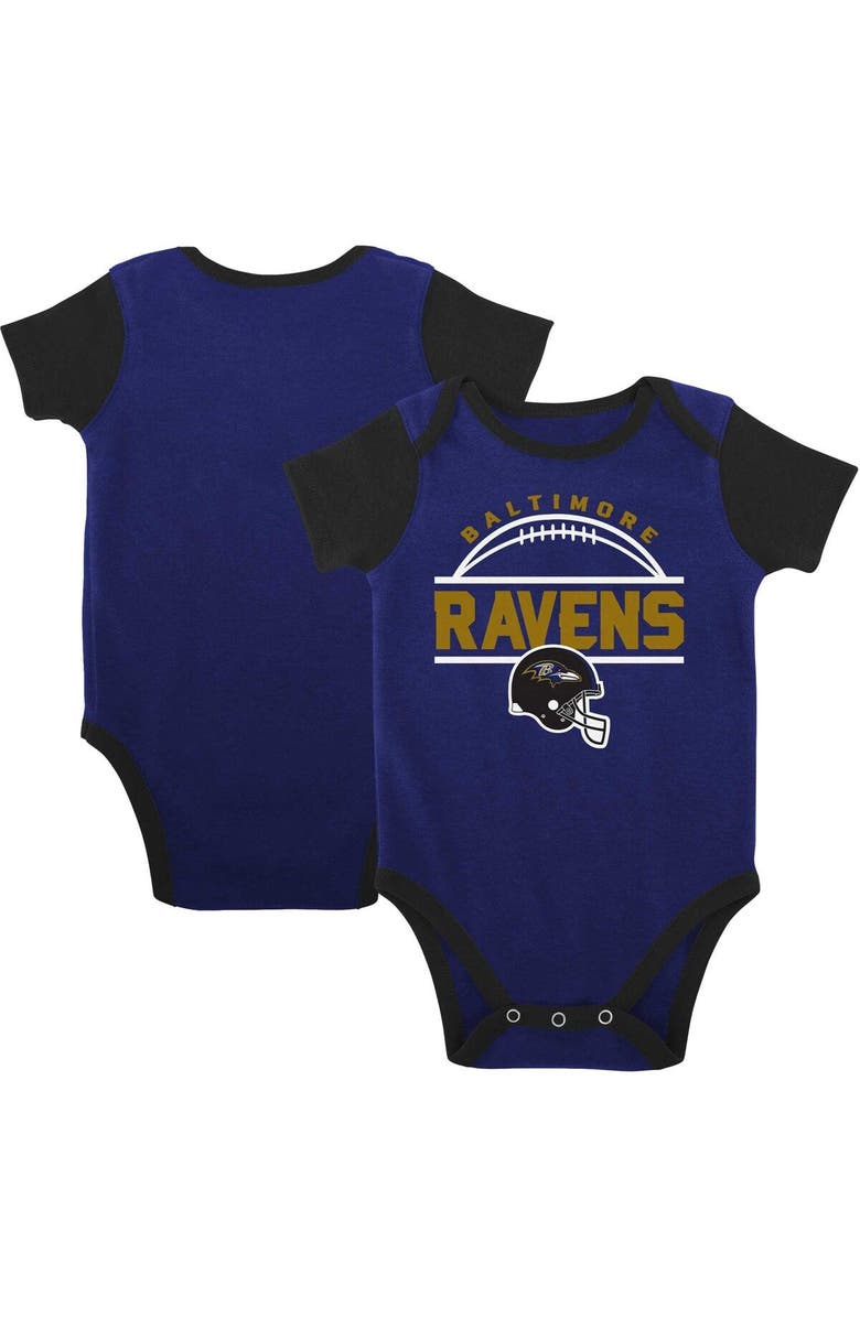 Outerstuff Newborn & Infant Purple/Black Baltimore Ravens Home Field Advantage Three-Piece Bodysuit, Bib & Booties Set, Main, color, 