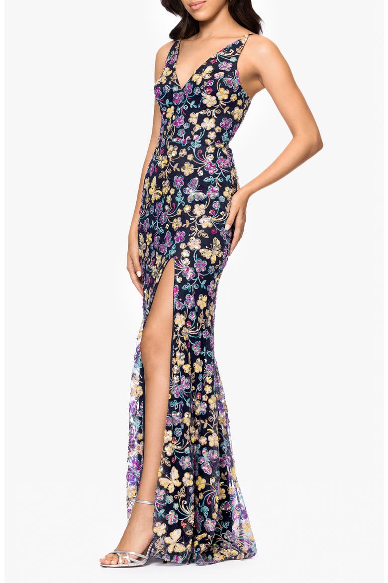 Butterfly Sequin Sleeveless Gown, Alternate, color, NAVY/ MULTI