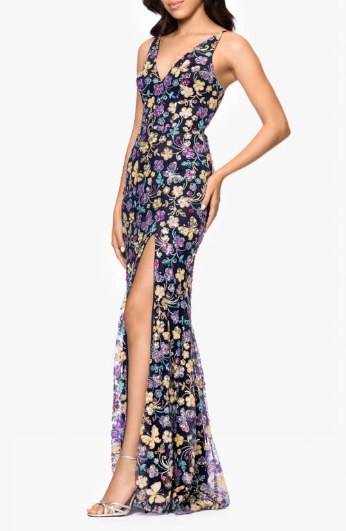 Blondie Nites Butterfly Sequin Sleeveless Gown In Multi
