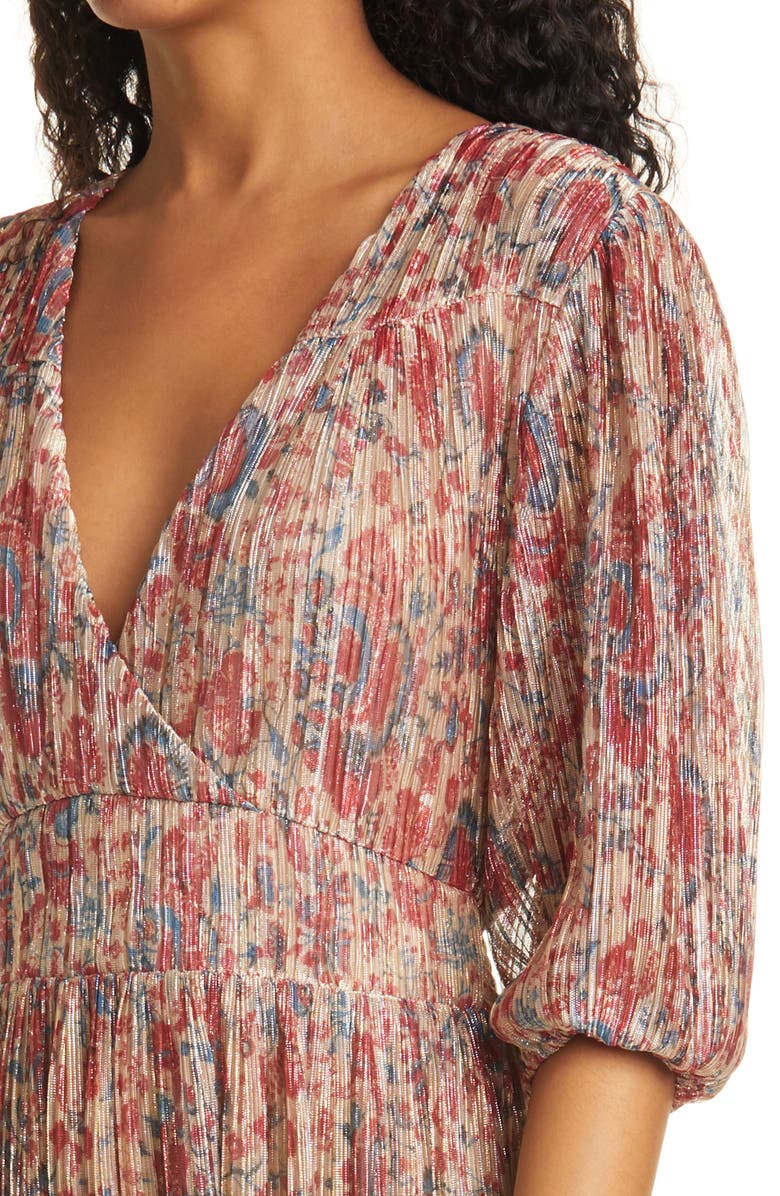 ba&sh Athena Floral Metallic Maxi Dress, Alternate, color, Rouge