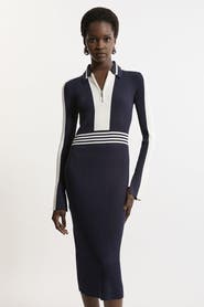 Karen Millen Rib Knit Polo Zip Up Midi Dress