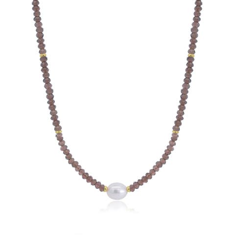 Smoky Quartz Bead Pearl Necklace