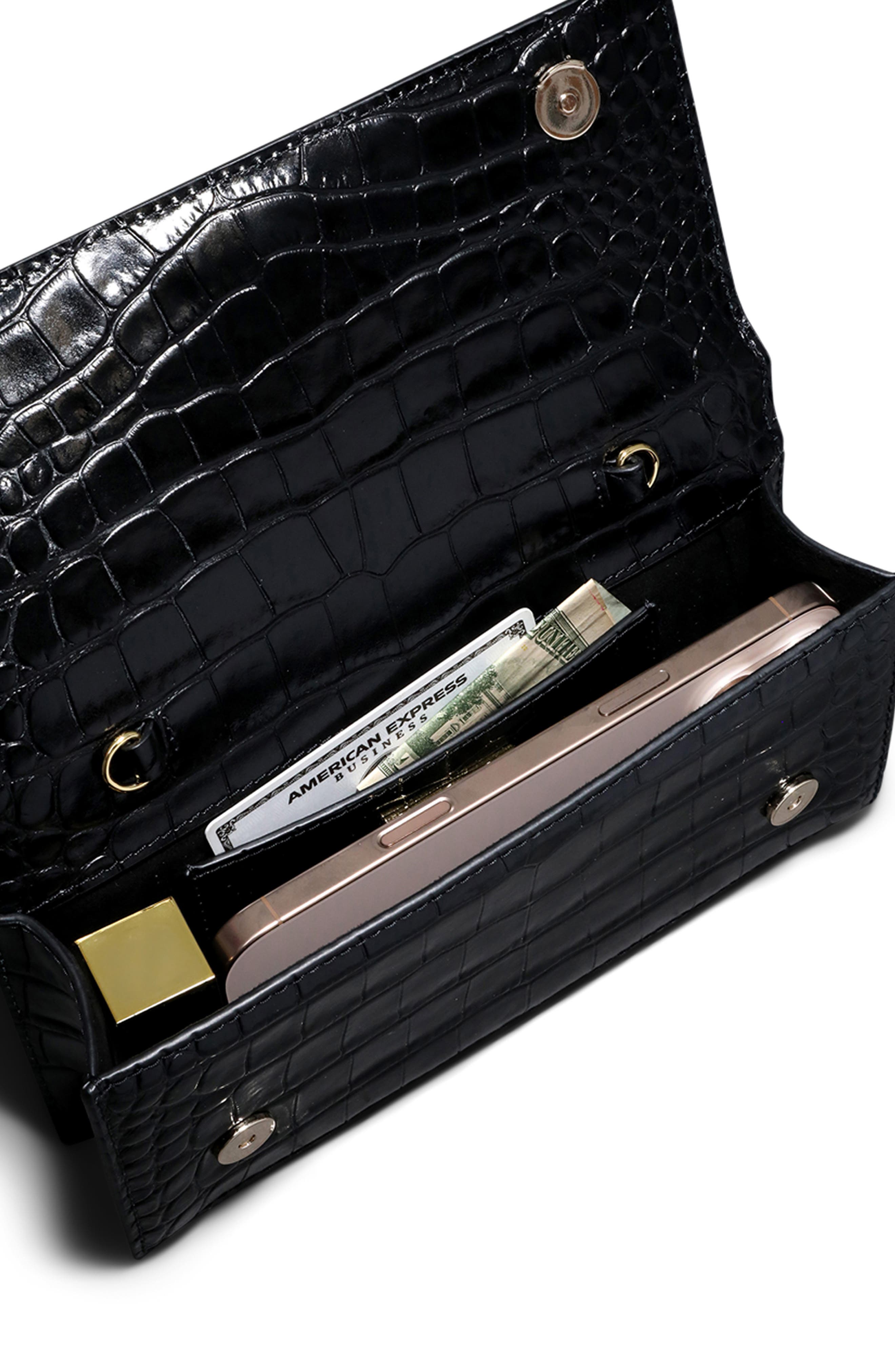 Alexis Bittar Lioness Croc Embossed Leather Bag, Alternate, color, Black