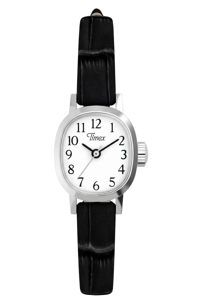Cavatina Leather Strap Watch, Main, color, BLACK