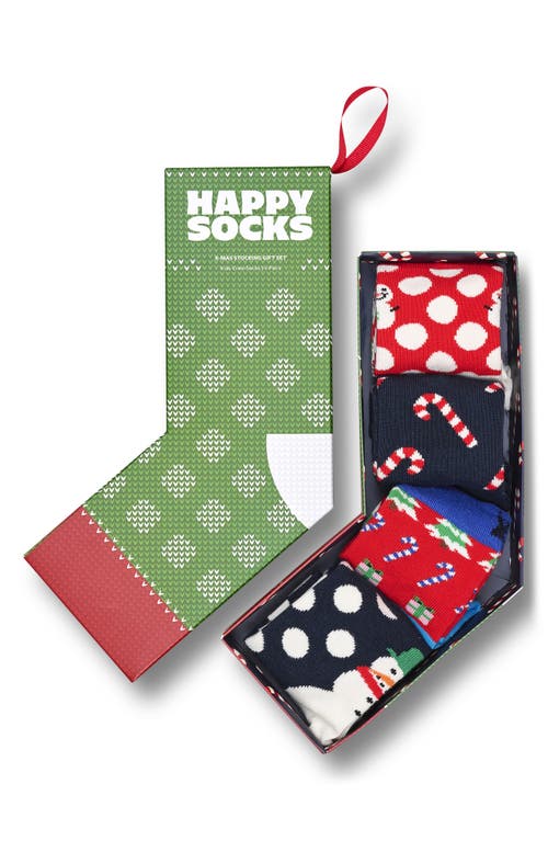 Happy Socks Kids' Assorted 4-Pack Holiday Crew Socks Gift Box in Red 