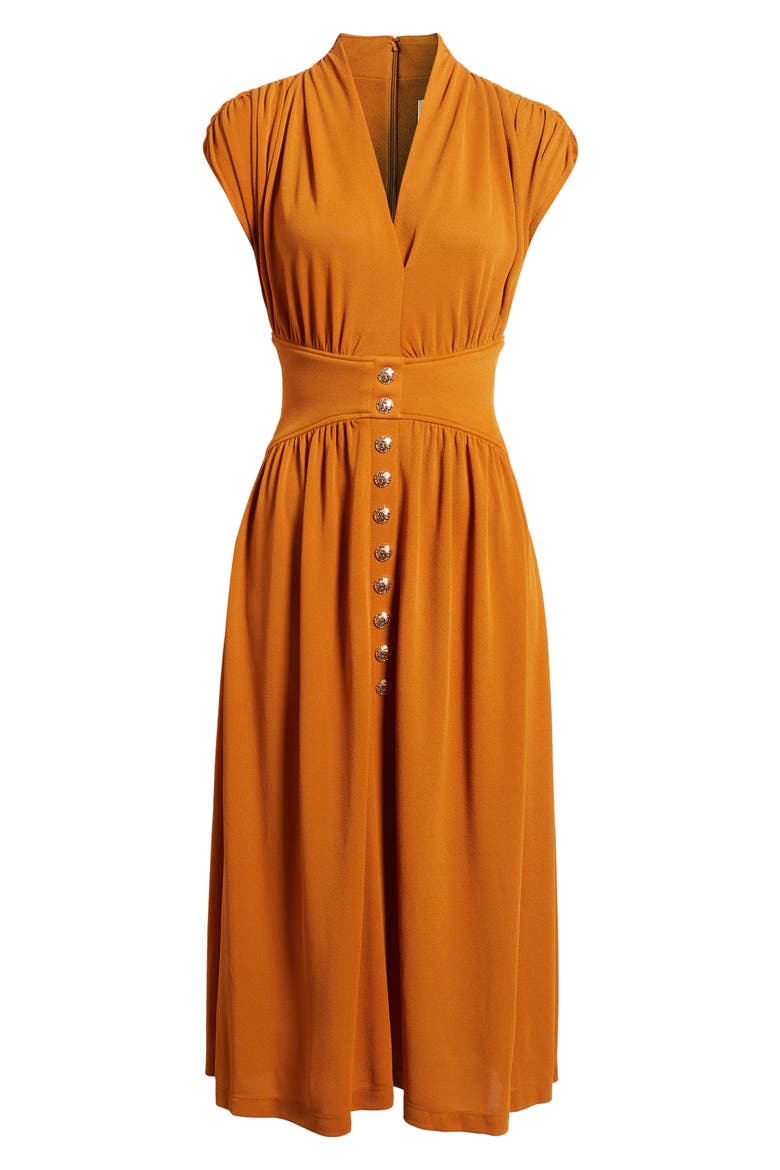 V-Neck Midi Dress, Alternate, color, BRONZE