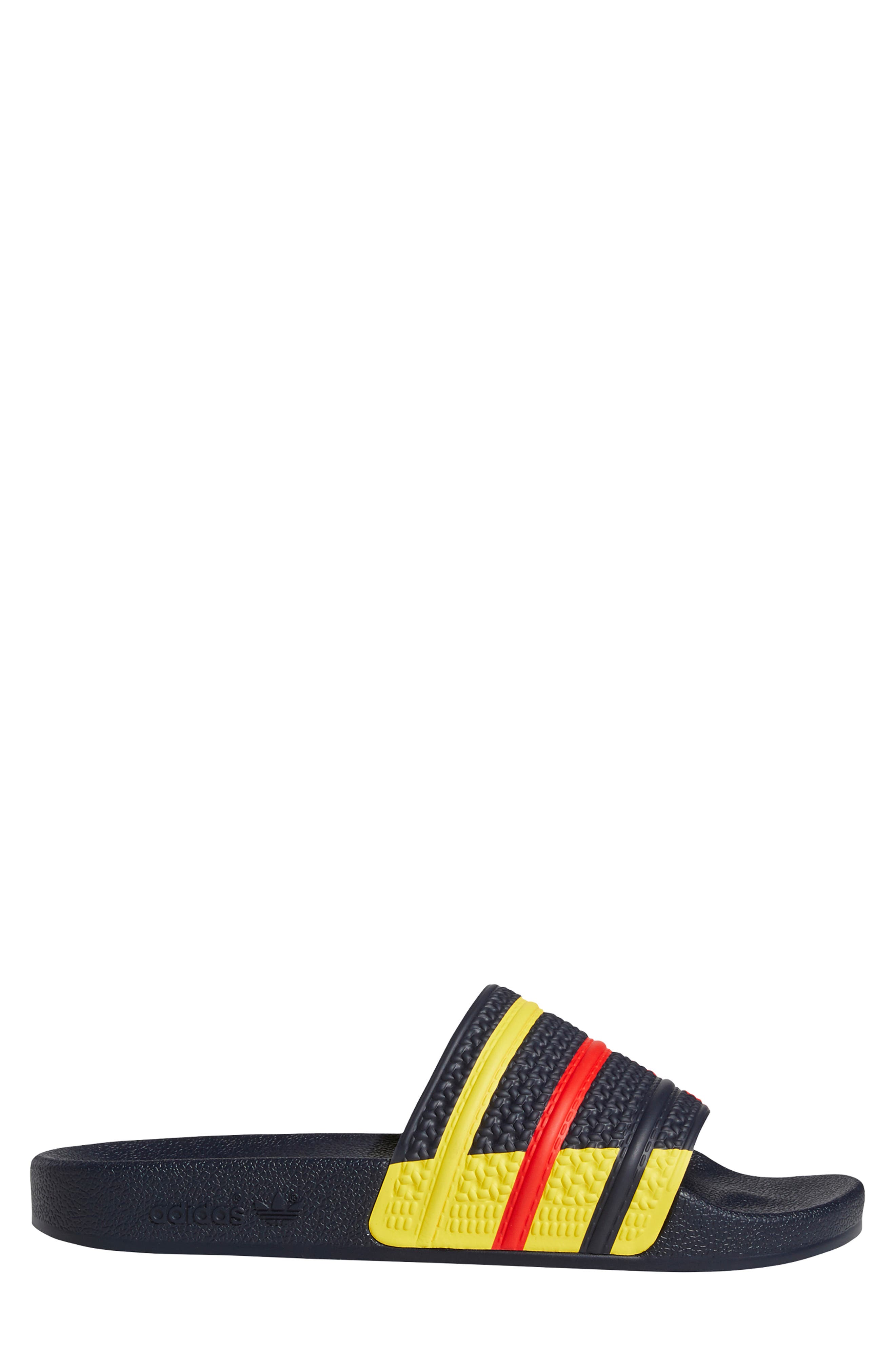 Adilette Stripe Sport Slide, Alternate, color, LEGEND INK/ RED/ YELLOW