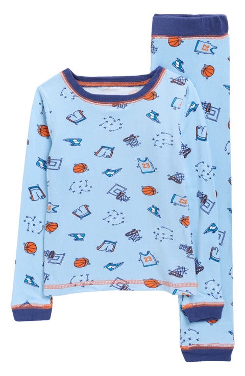 Kids' Basketball Print Fitted Two-Piece Pajamas (Toddler)