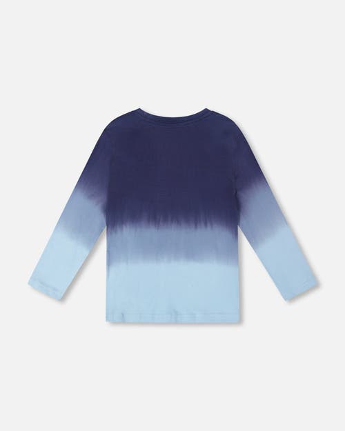 Deux Par Deux Long Sleeve Organic Cotton Gradient Jersey Tee In Blue