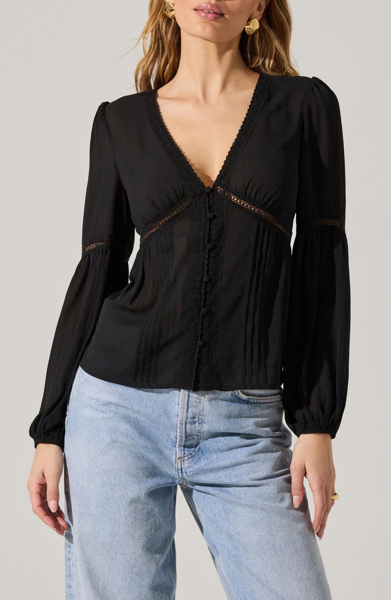 ASTR the Label Button Front Long Sleeve Top, Main, color,