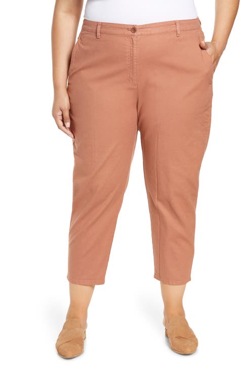 High Waist Organic Cotton Blend Ankle Pants (Plus Size)