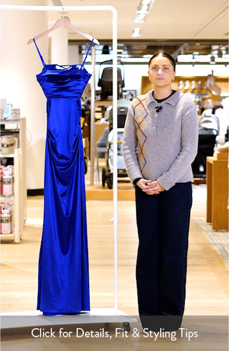 Ruched Sleeveless Satin Gown, sales video thumbnail