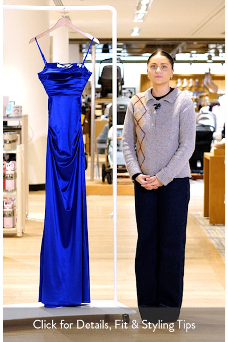 Ruched Sleeveless Satin Gown video