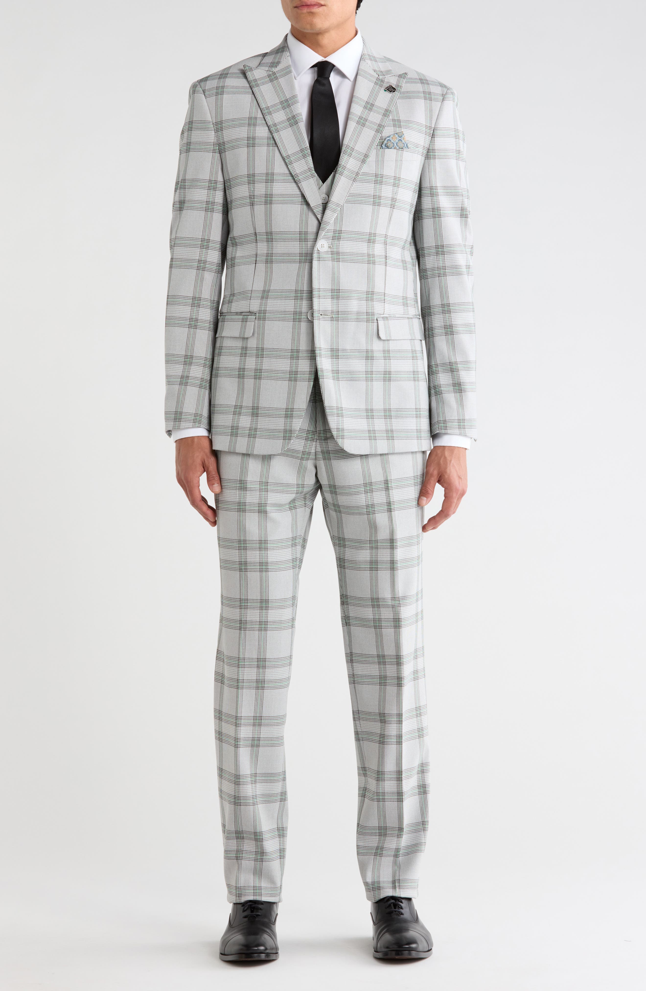 Plaid 3-Piece Peak Lapel Suit