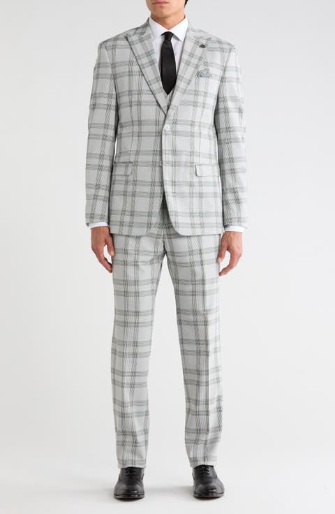 Plaid 3-Piece Peak Lapel Suit