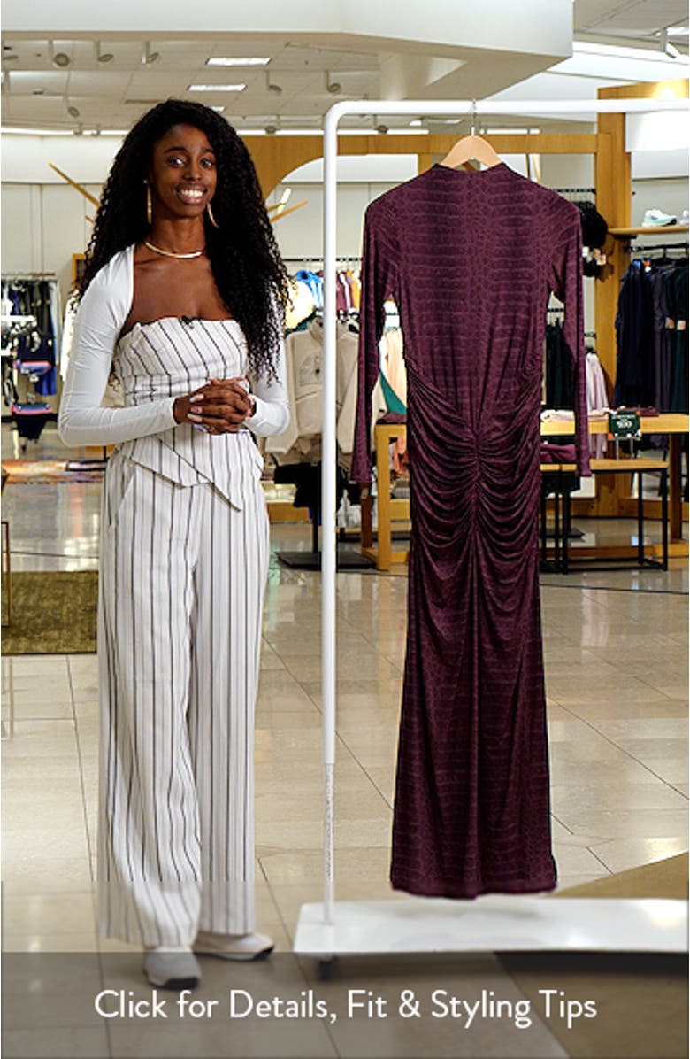 Snakeskin Print Long Sleeve Ruched Dress, sales video thumbnail