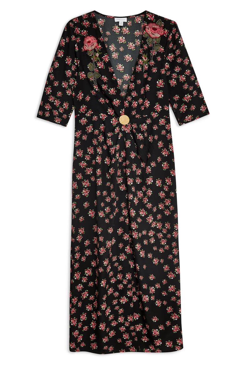 Embellished Floral Midi Dress, Alternate, color, BLACK MULTI