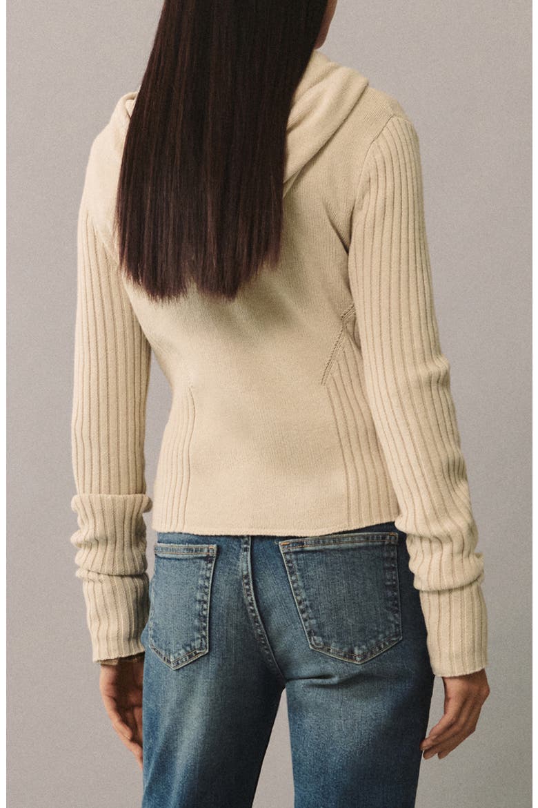 Rib Zip Sweater Hoodie, Alternate, color, ECRU