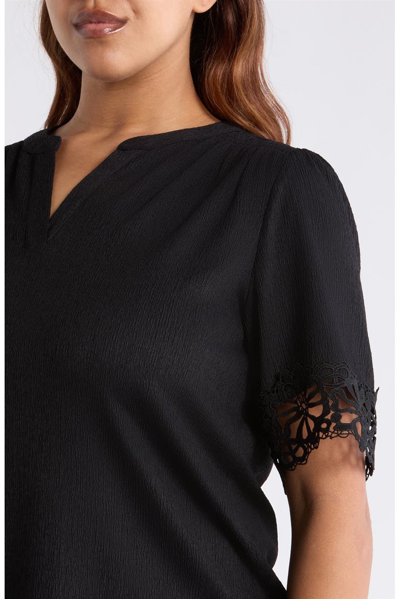 Crepe Lace Trim Top, Alternate, color, ANNE BLACK