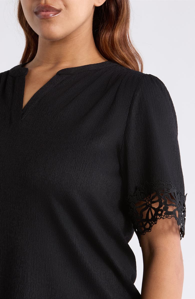 Anne Klein Crepe Lace Trim Top, Alternate, color, Anne Black