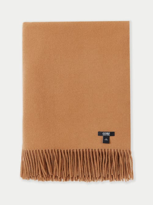 Gobi Mongolian Cashmere Large Blanket With Fringe In Almond