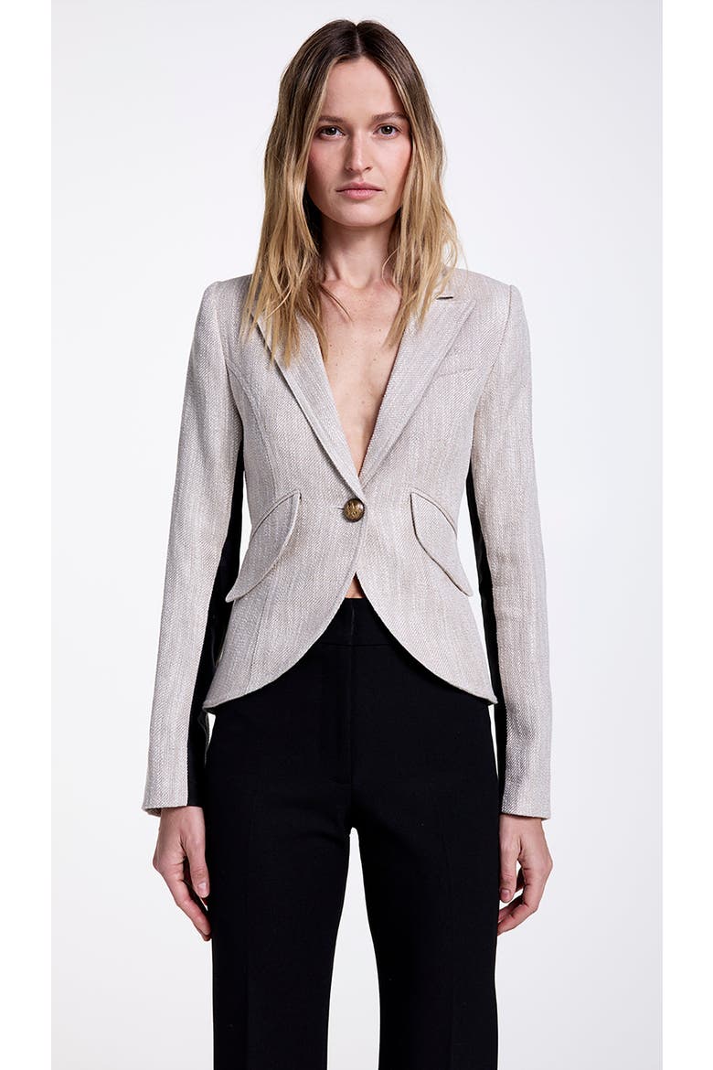 One Button Tux Stripe Blazer, Main, color, Stone with Black