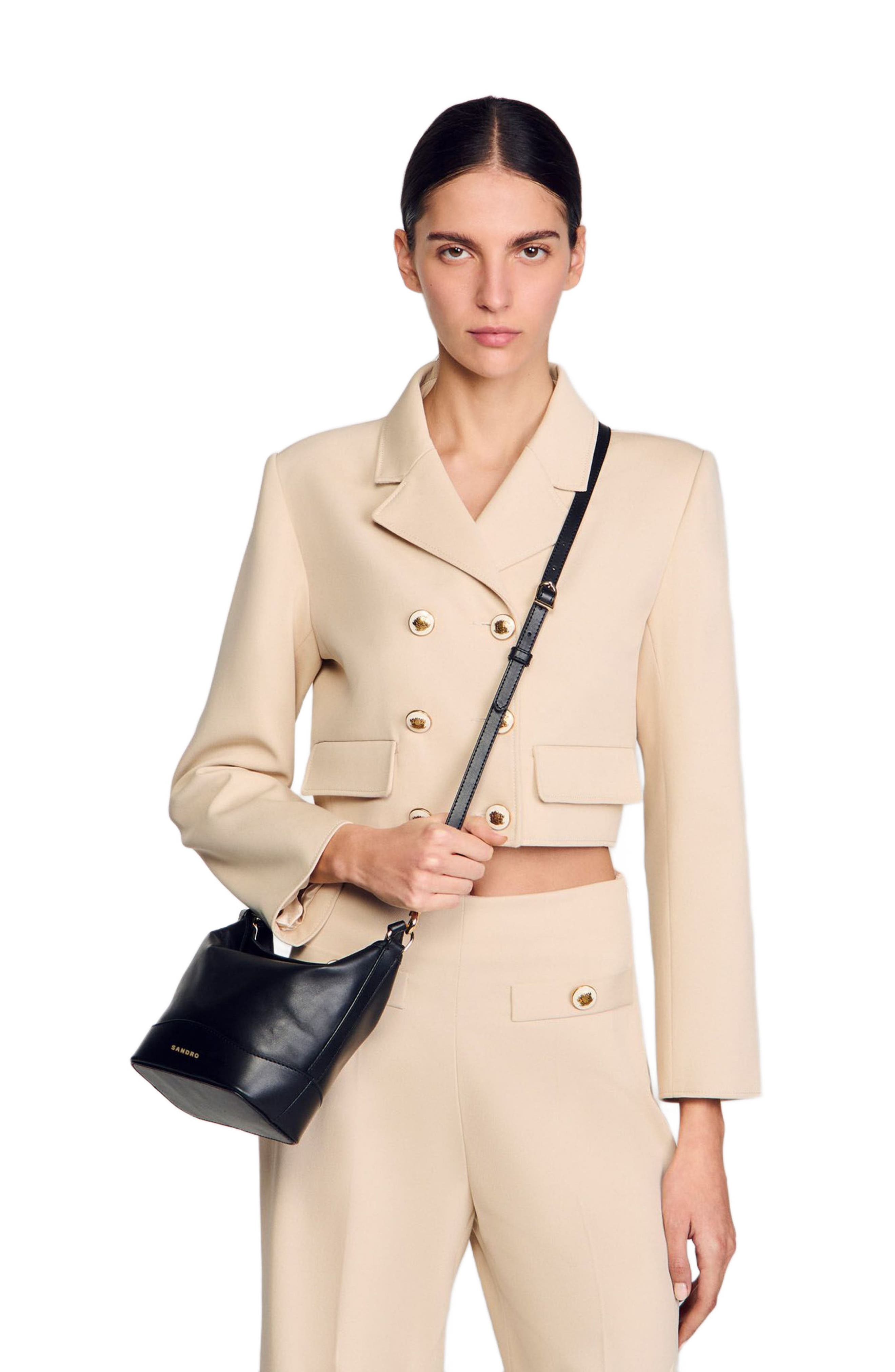 SANDRO Tangoso mini leather bag, Alternate, color, Black