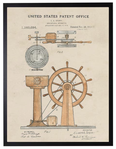 Ship Wheel Patent in Black Frame