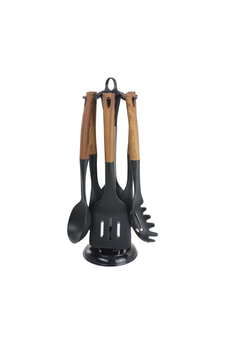 Nylon Cooking Utensils, Set of 7, Main, color, Black