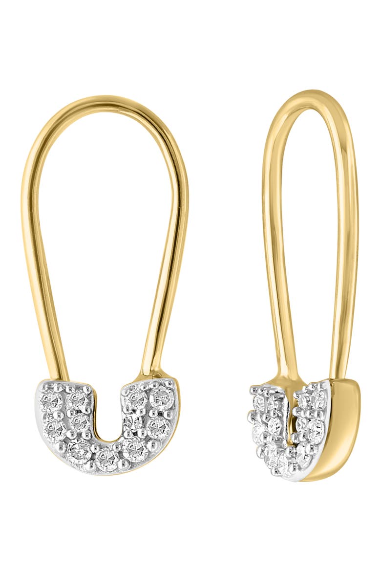 14k Gold Plated Diamond Safety Pin Drop Earrings, Main, color, GOLD