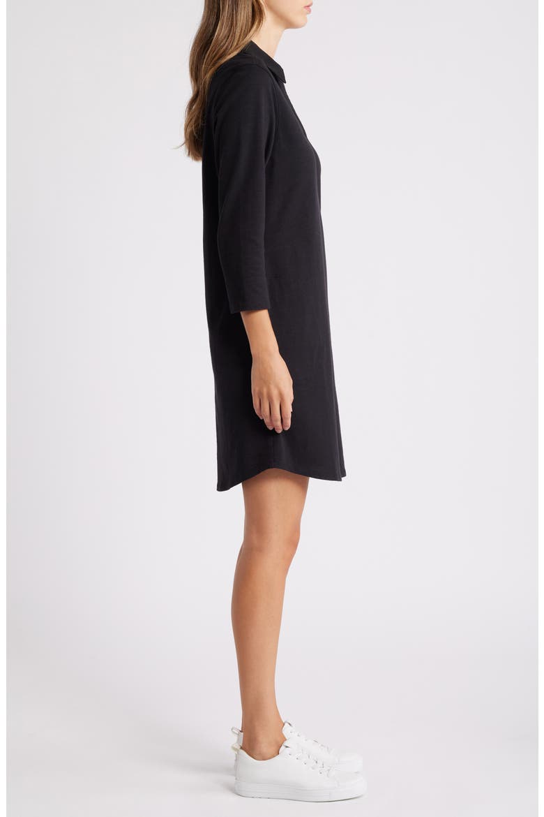 Ashby Isles Long Sleeve Cotton Jersey Polo Dress, Alternate, color, BLACK