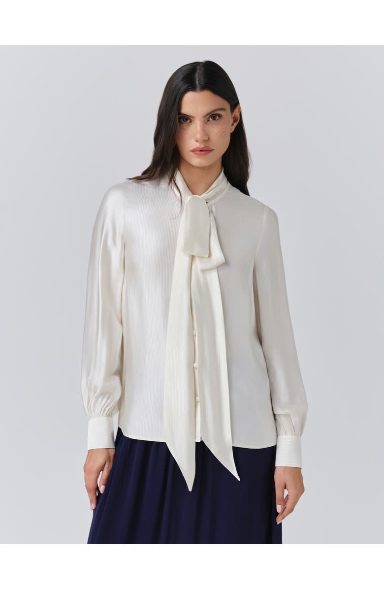 Ghost London Anna Satin Tie Neck Blouse, Main, color, Ivory