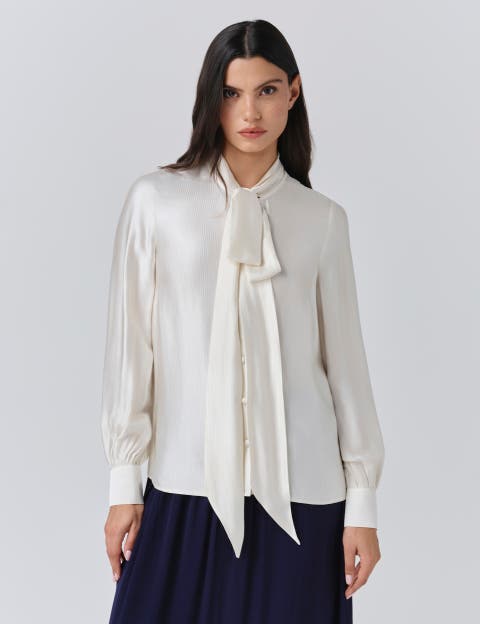 Anna Satin Tie Neck Blouse