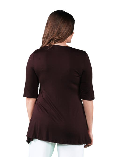 24seven Comfort Apparel Elbow Swing Tunic Top In Brown