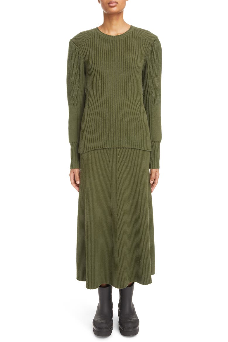 Mixed Stitch Wool Sweater, Alternate, color, 3F5-SMOKY LEAF