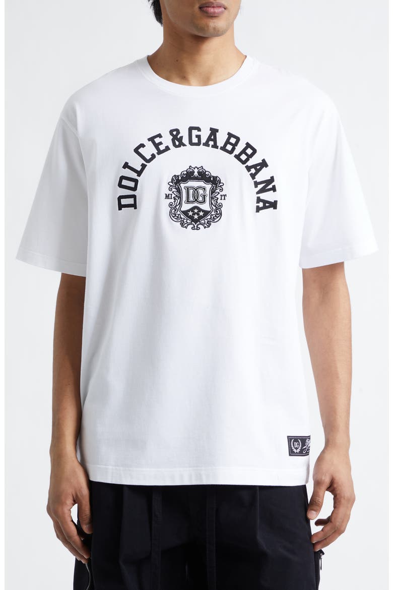 Logo Crest Embroidered Cotton T-Shirt, Main, color, BIANCO OTTICO