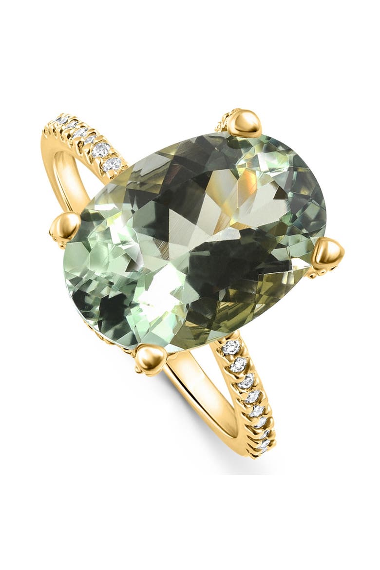 5 3/4Ct Oval Green Amethyst Diamond Side Halo Ring 14k Gold Lab Grown, Main, color, 14k Yellow Gold