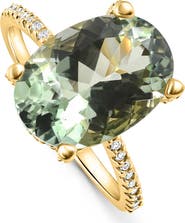 Bliss Diamond 5 3/4Ct Oval Green Amethyst Diamond Side Halo Ring 14k Gold Lab Grown