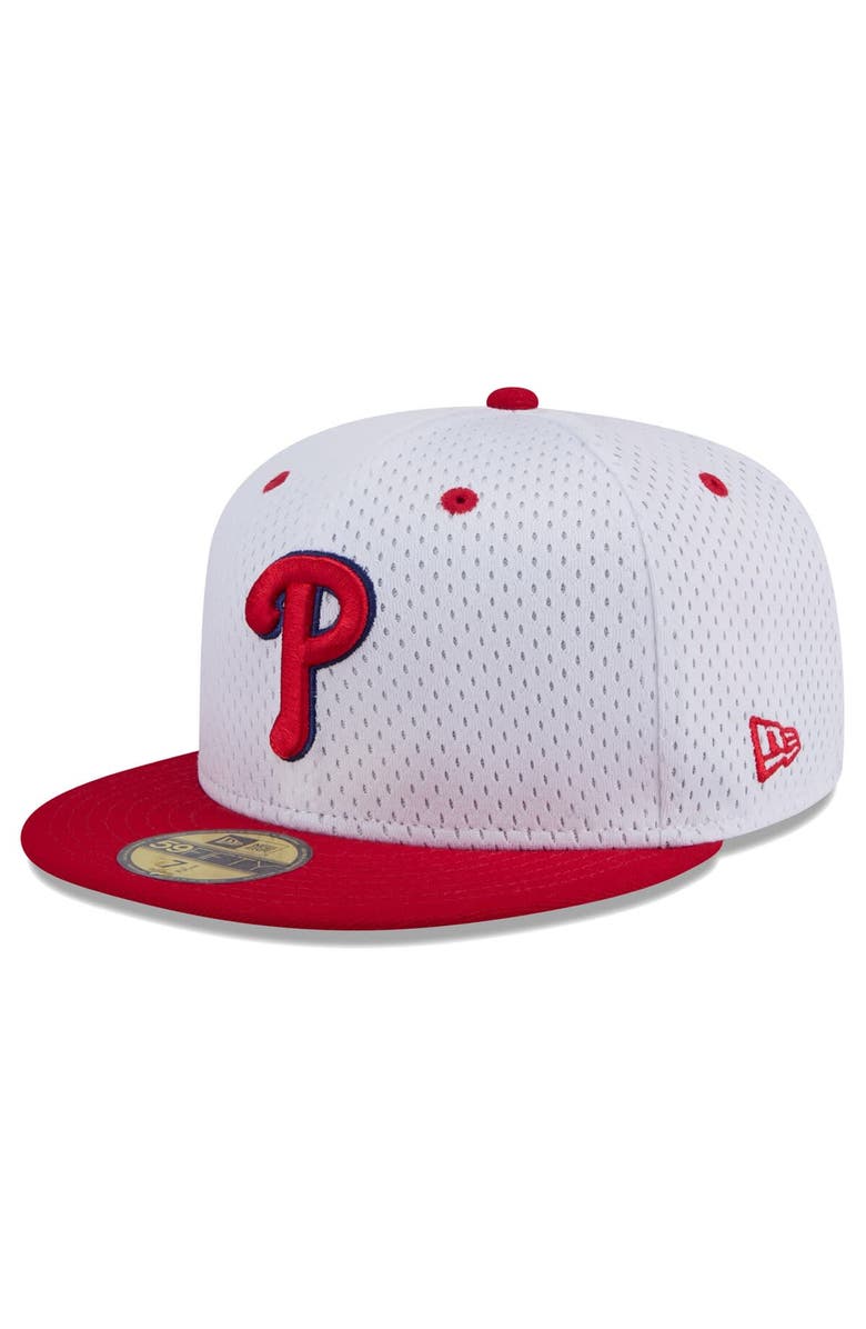 New Era Men's New Era White Philadelphia Phillies Throwback Mesh 59FIFTY Fitted Hat, Alternate, color,